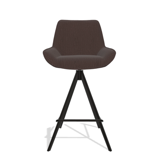 Bar Stool Padua 6457 in Energy 34 fabric (chocolate), black legs, front view