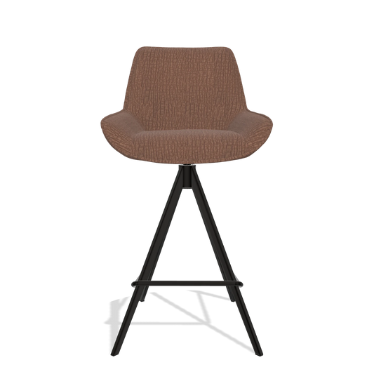 Bar Stool Padua 6457 in Energy 96 fabric (brown), black legs, front view