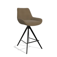 Tabouret de bar Padua 6457 en Cuir A802 (olive), pieds en noir, vue de trois-quarts