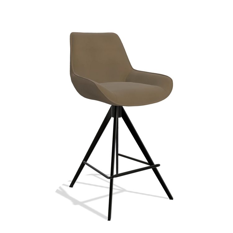 Tabouret de bar Padua 6457 en Cuir A802 (olive), pieds en noir, vue de trois-quarts