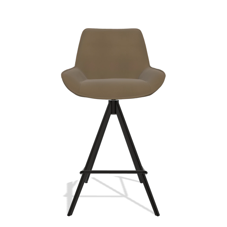 Tabouret de bar Padua 6457 en Cuir A802 (olive), pieds en noir, vue de face