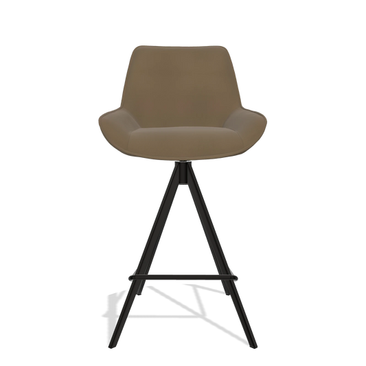Sgabello da bar Padua 6457 in Pelle A802 (oliva), gambe in nero, vista frontale