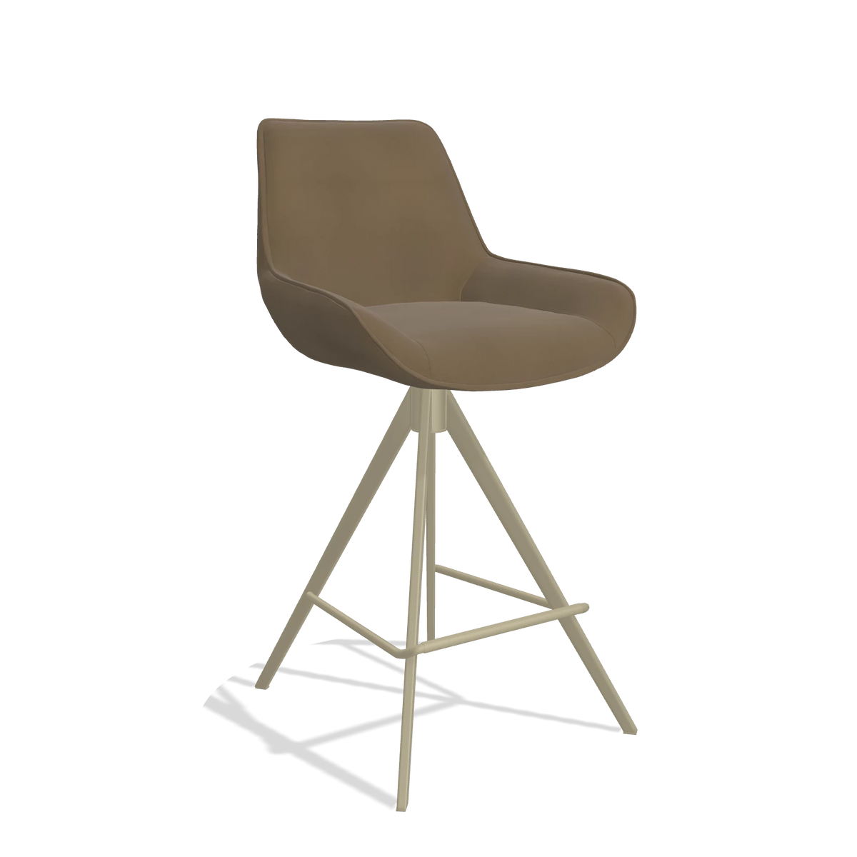 Tabouret de bar Padua 6457 en Cuir A802 (olive), pieds en champagne, vue de trois-quarts