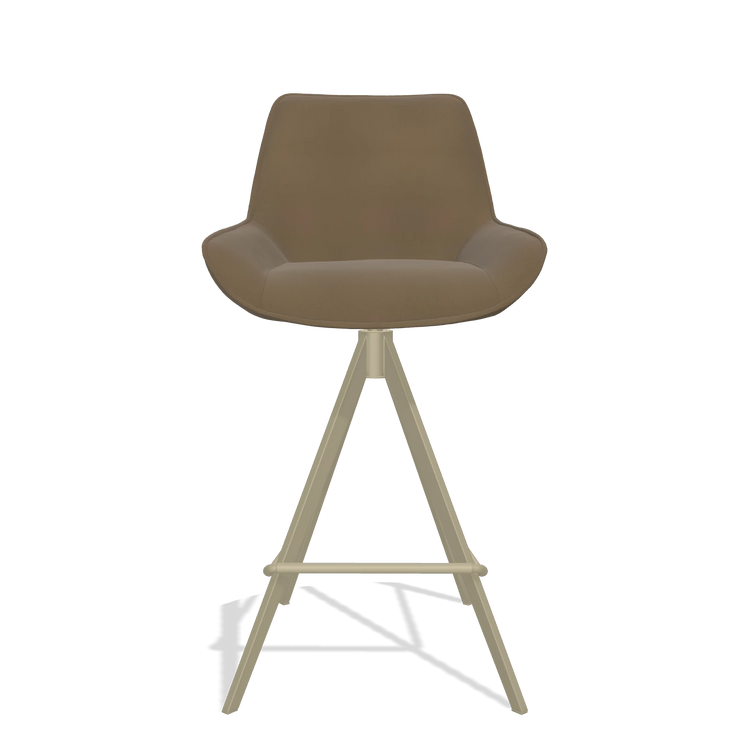 Tabouret de bar Padua 6457 en Cuir A802 (olive), pieds en champagne, vue de face