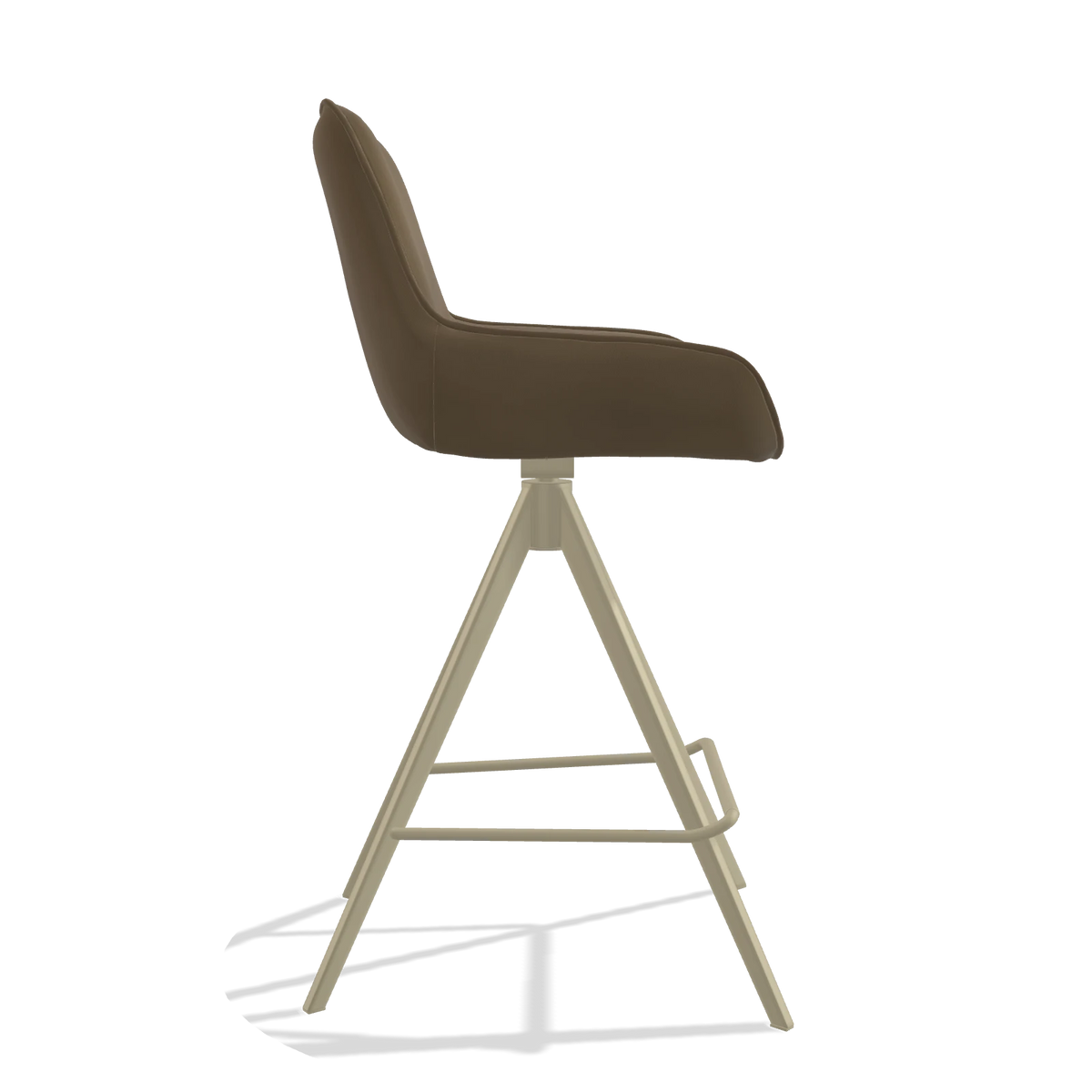 Tabouret de bar Padua 6457 en Cuir A802 (olive), pieds en champagne, vue de profil