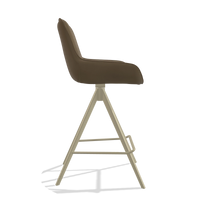 Tabouret de bar Padua 6457 en Cuir A802 (olive), pieds en champagne, vue de profil