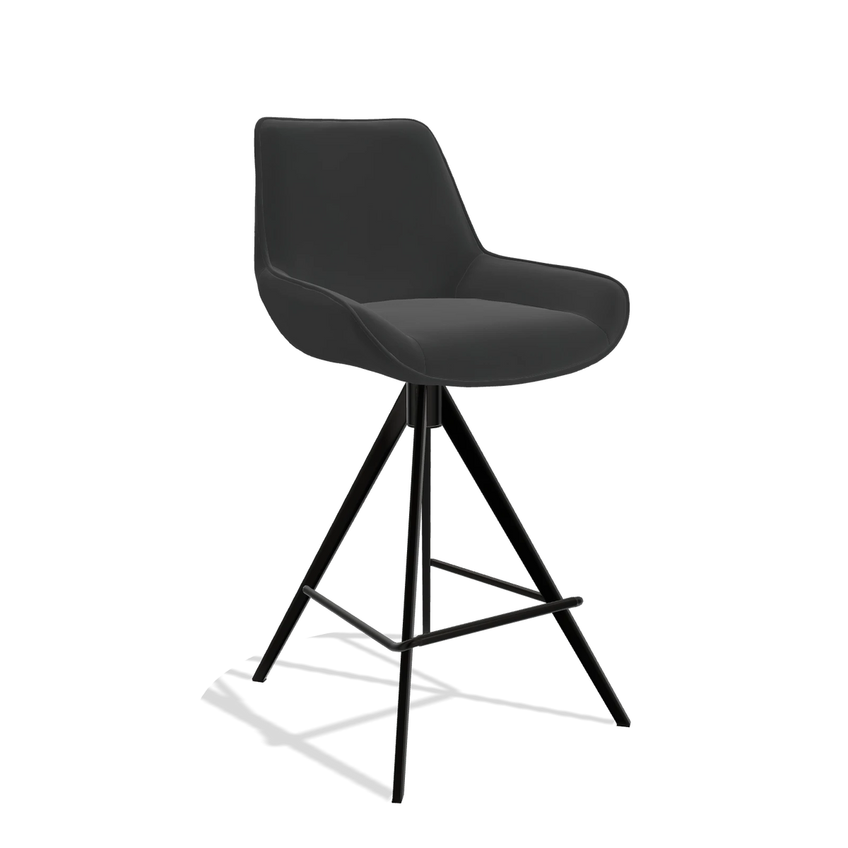 Tabouret de bar Padua 6457 en Cuir A804 (noir), pieds en noir, vue de trois-quarts