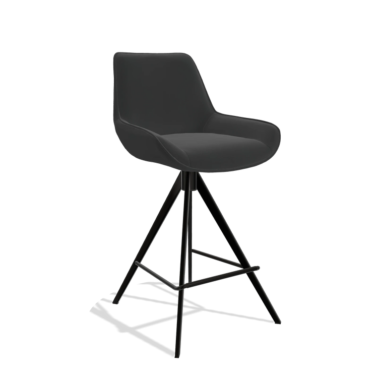 Tabouret de bar Padua 6457 en Cuir A804 (noir), pieds en noir, vue de trois-quarts