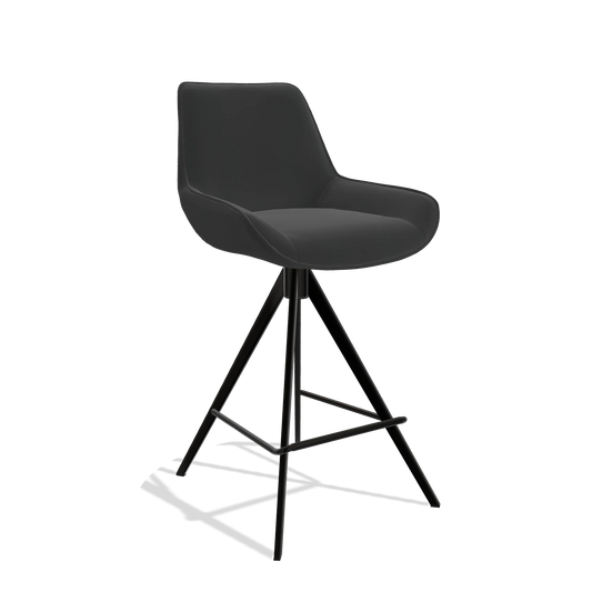Sgabello da bar Padua 6457 in Pelle A804 (nero), gambe in nero, vista angolata