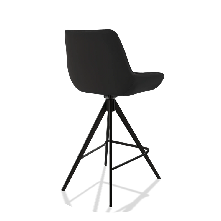Tabouret de bar Padua 6457 en Cuir A804 (noir), pieds en noir, vue de trois-quarts arrière