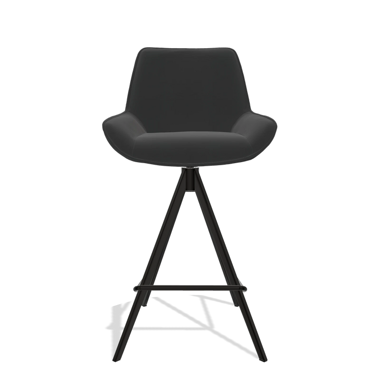 Tabouret de bar Padua 6457 en Cuir A804 (noir), pieds en noir, vue de face