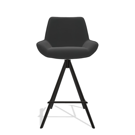 Sgabello da bar Padua 6457 in Pelle A804 (nero), gambe in nero, vista frontale
