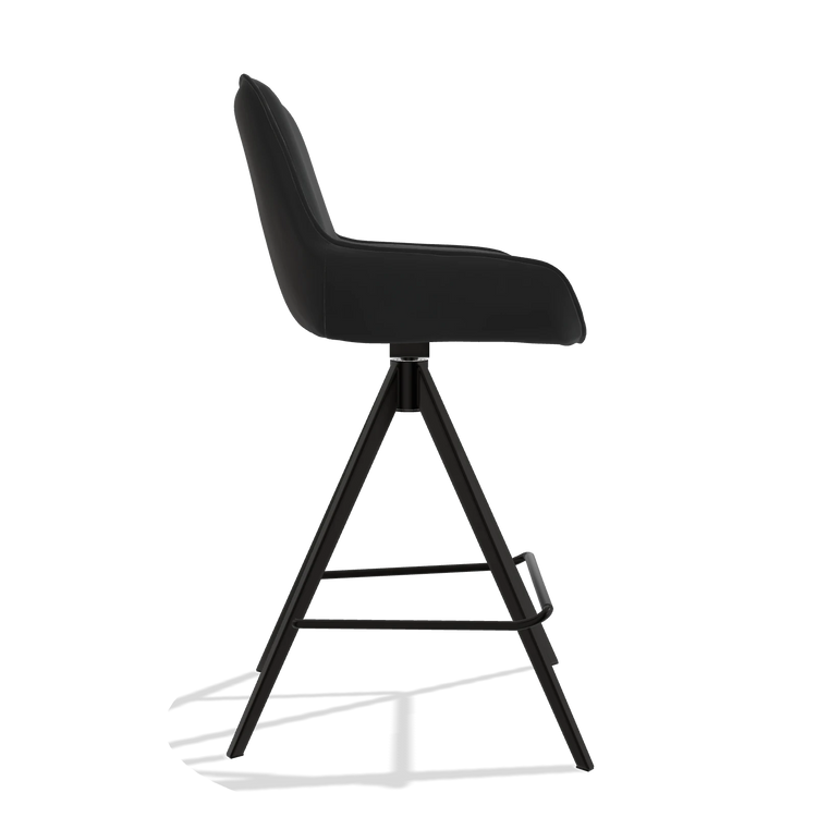 Tabouret de bar Padua 6457 en Cuir A804 (noir), pieds en noir, vue de profil