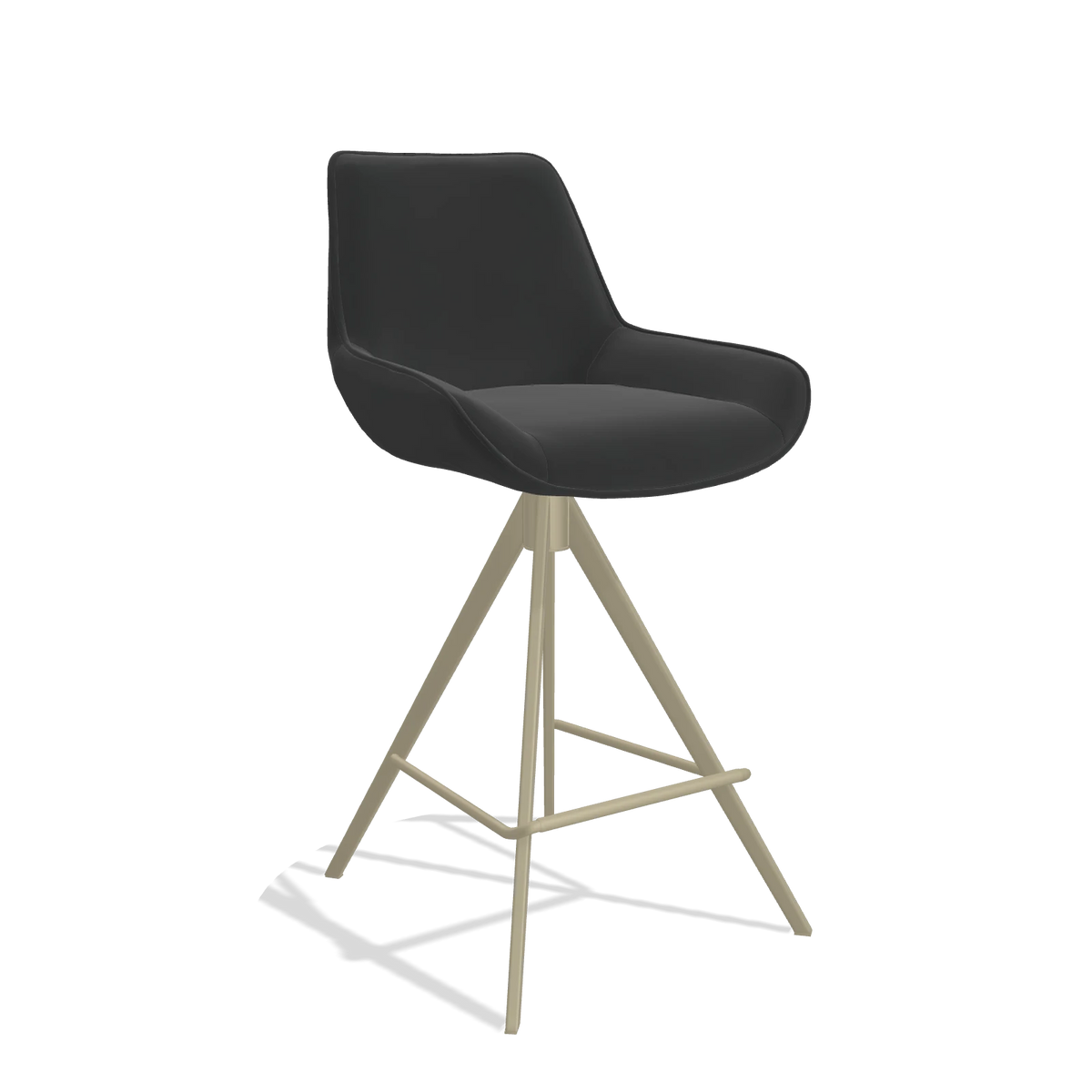 Tabouret de bar Padua 6457 en Cuir A804 (noir), pieds en champagne, vue de trois-quarts