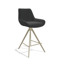 Tabouret de bar Padua 6457 en Cuir A804 (noir), pieds en champagne, vue de trois-quarts