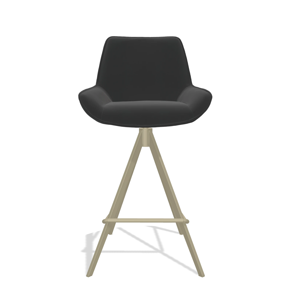 Tabouret de bar Padua 6457 en Cuir A804 (noir), pieds en champagne, vue de face