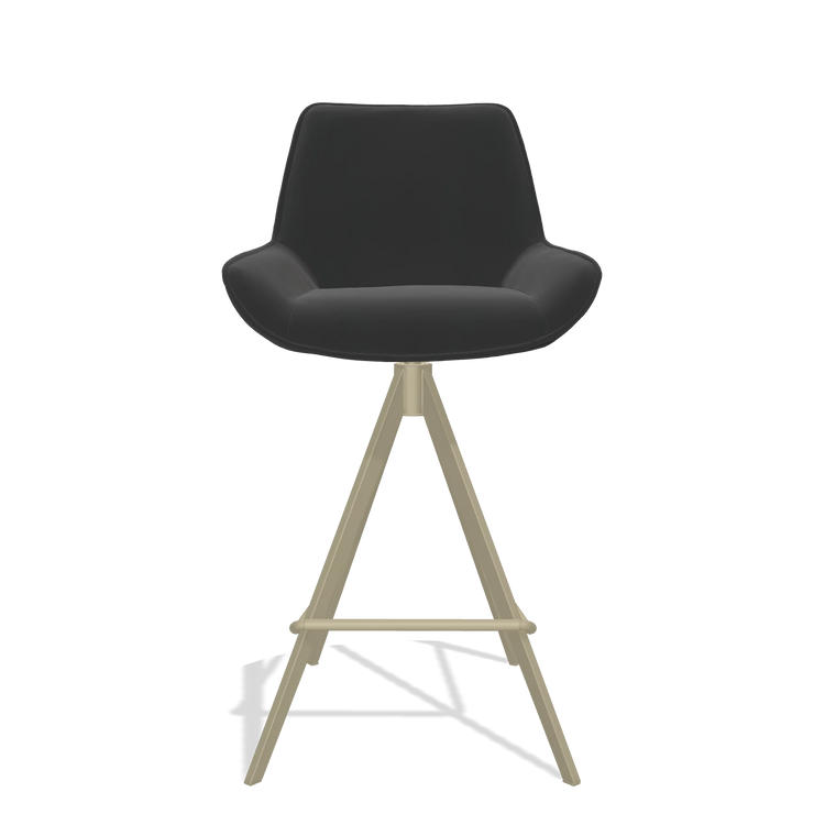 Tabouret de bar Padua 6457 en Cuir A804 (noir), pieds en champagne, vue de face