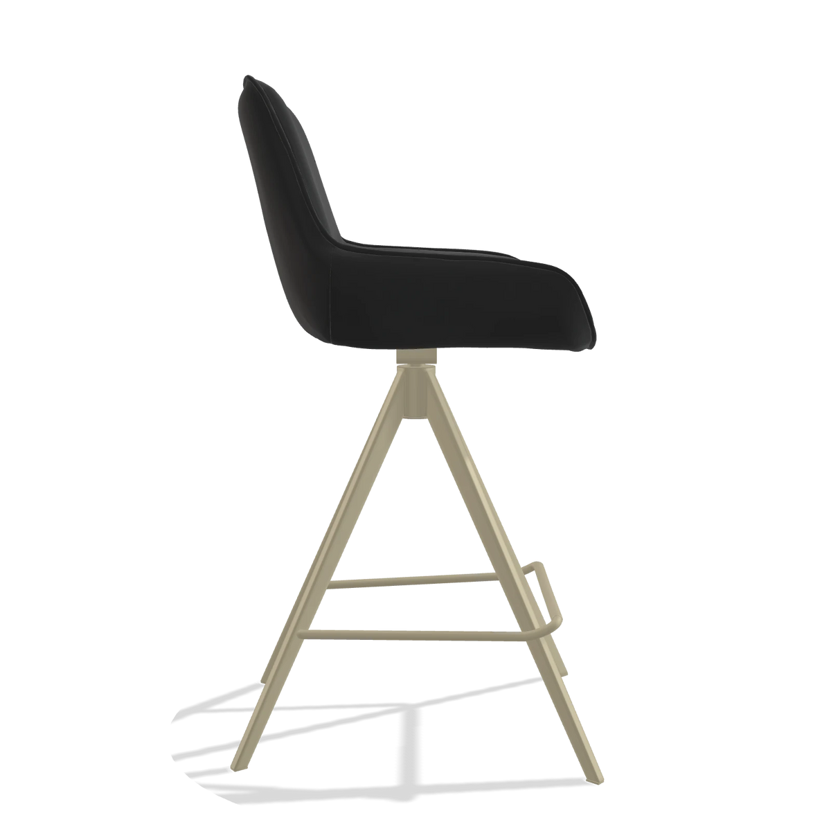 Tabouret de bar Padua 6457 en Cuir A804 (noir), pieds en champagne, vue de profil