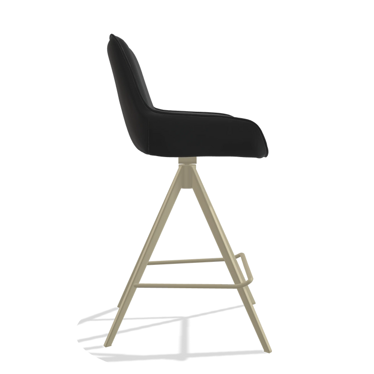 Tabouret de bar Padua 6457 en Cuir A804 (noir), pieds en champagne, vue de profil