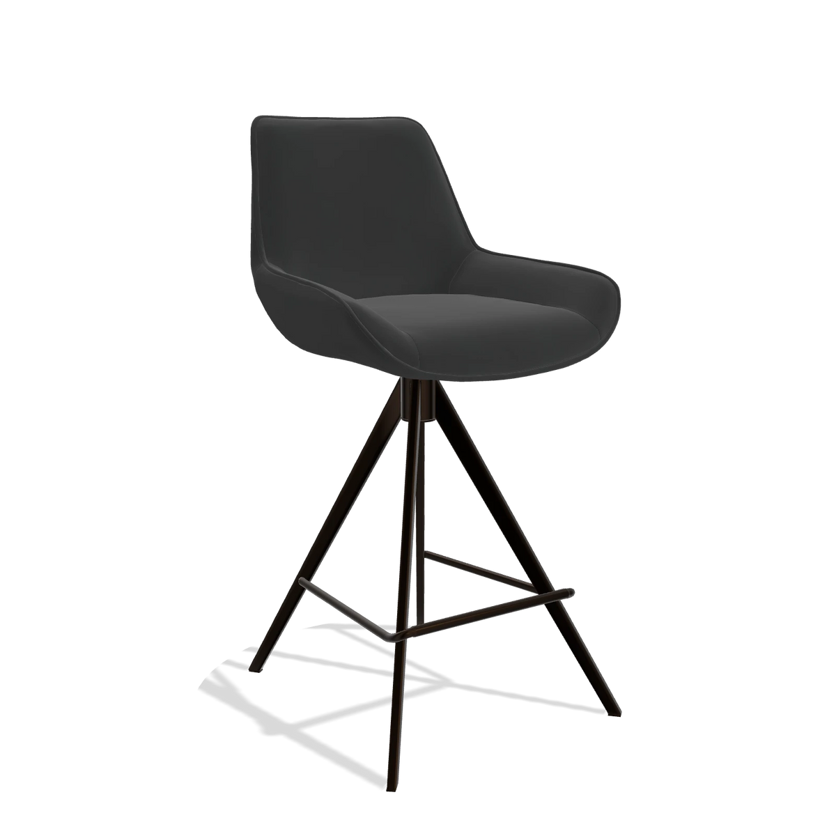 Tabouret de bar Padua 6457 en Cuir A804 (noir), pieds en espresso, vue de trois-quarts