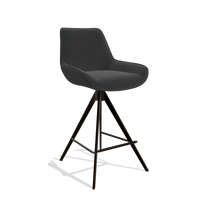Tabouret de bar Padua 6457 en Cuir A804 (noir), pieds en espresso, vue de trois-quarts