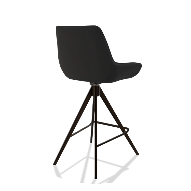 Tabouret de bar Padua 6457 en Cuir A804 (noir), pieds en espresso, vue de trois-quarts arrière