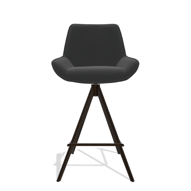 Tabouret de bar Padua 6457 en Cuir A804 (noir), pieds en espresso, vue de face