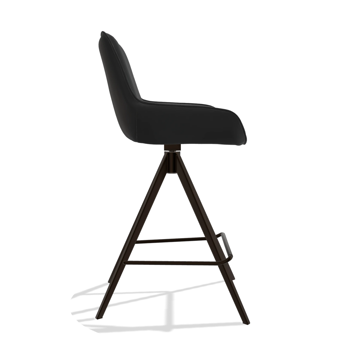 Tabouret de bar Padua 6457 en Cuir A804 (noir), pieds en espresso, vue de profil