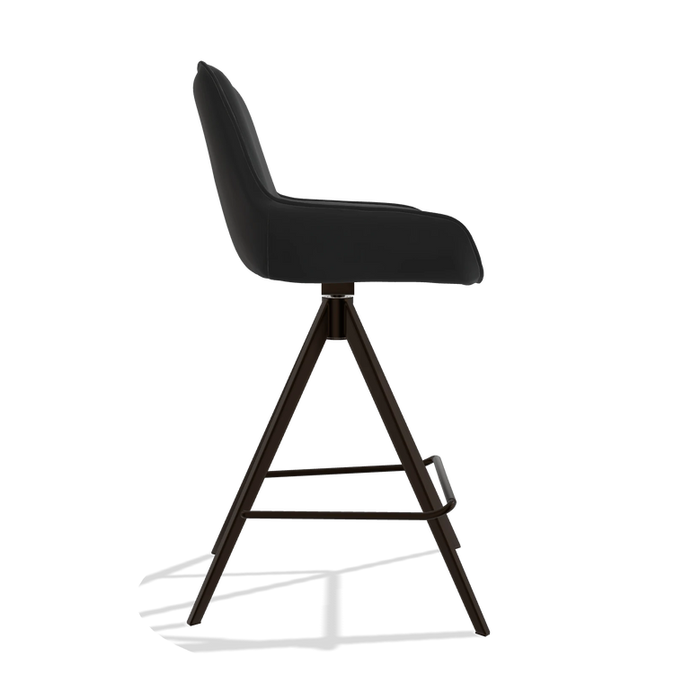 Tabouret de bar Padua 6457 en Cuir A804 (noir), pieds en espresso, vue de profil