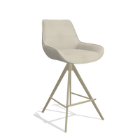 Tabouret de bar Padua 6457 en Cuir A822 (gris clair), pieds en champagne, vue de trois-quarts