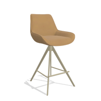 Tabouret de bar Padua 6457 en Cuir A823 (moutarde), pieds en champagne, vue de trois-quarts