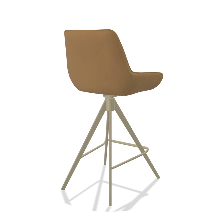 Tabouret de bar Padua 6457 en Cuir A823 (moutarde), pieds en champagne, vue de trois-quarts arrière