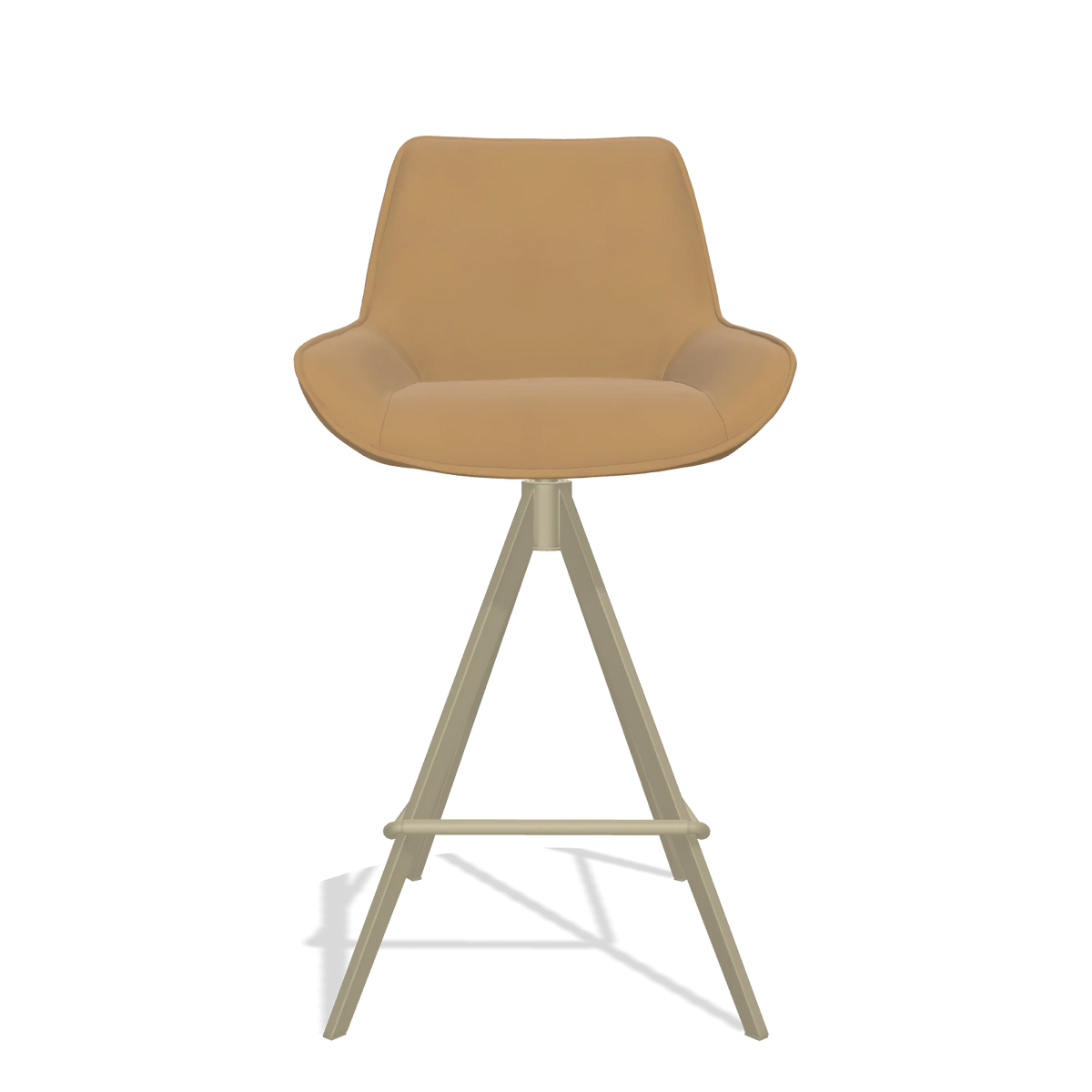 Tabouret de bar Padua 6457 en Cuir A823 (moutarde), pieds en champagne, vue de face