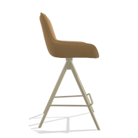 Tabouret de bar Padua 6457 en Cuir A823 (moutarde), pieds en champagne, vue de profil