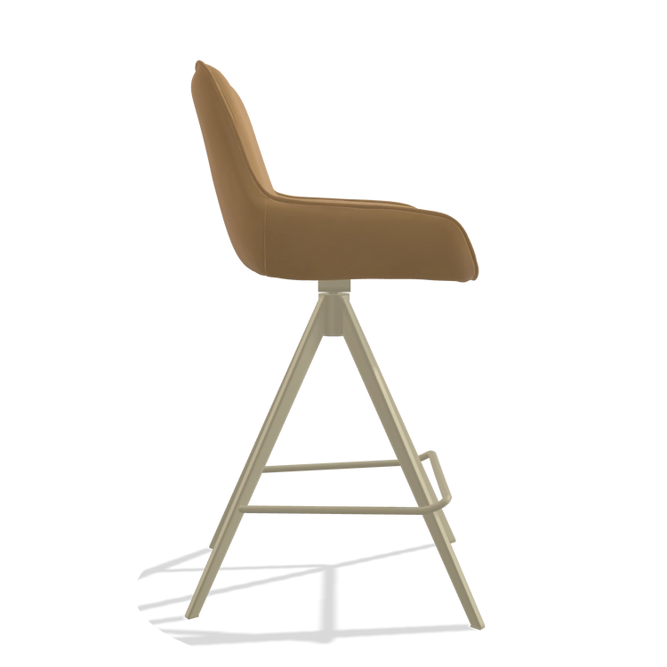 Tabouret de bar Padua 6457 en Cuir A823 (moutarde), pieds en champagne, vue de profil