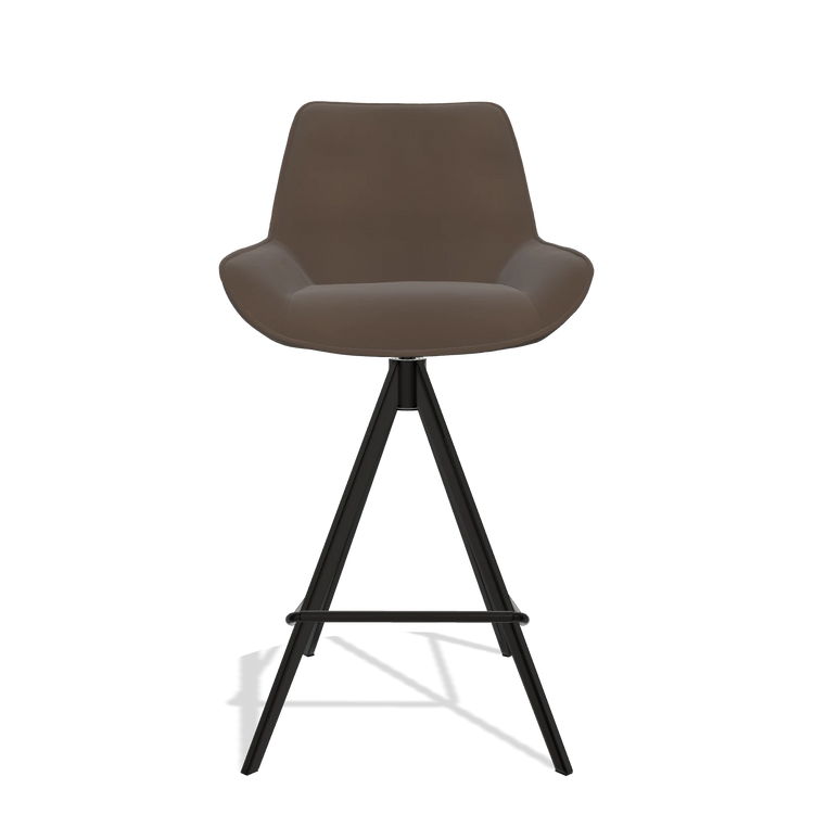 Tabouret de bar Padua 6457 en Cuir A825 (marron), pieds en noir, vue de face