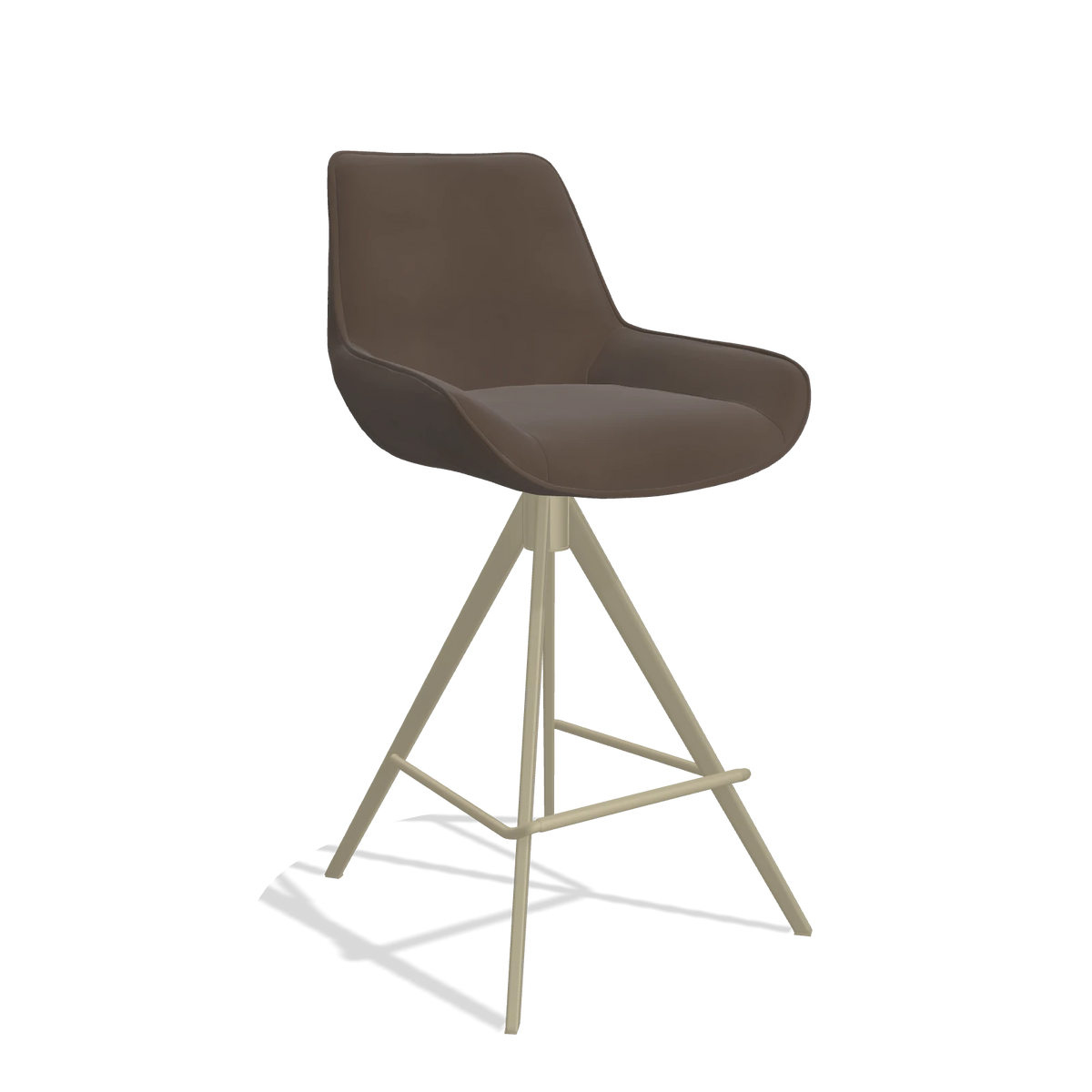 Tabouret de bar Padua 6457 en Cuir A825 (marron), pieds en champagne, vue de trois-quarts