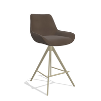 Tabouret de bar Padua 6457 en Cuir A825 (marron), pieds en champagne, vue de trois-quarts