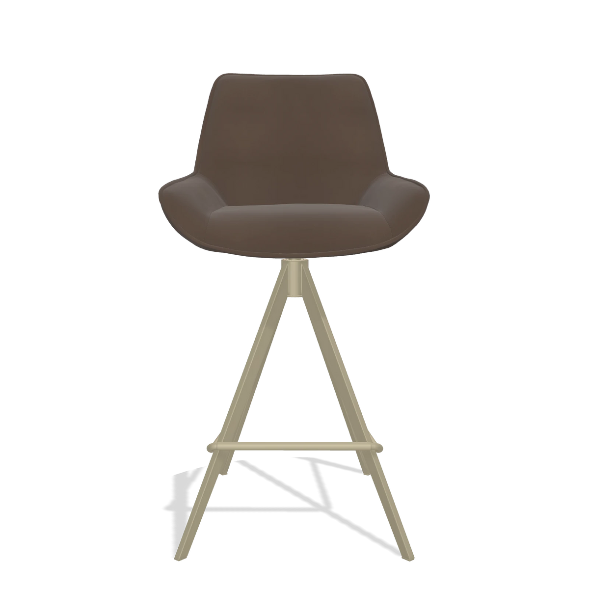 Tabouret de bar Padua 6457 en Cuir A825 (marron), pieds en champagne, vue de face