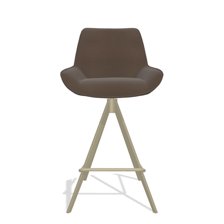 Tabouret de bar Padua 6457 en Cuir A825 (marron), pieds en champagne, vue de face