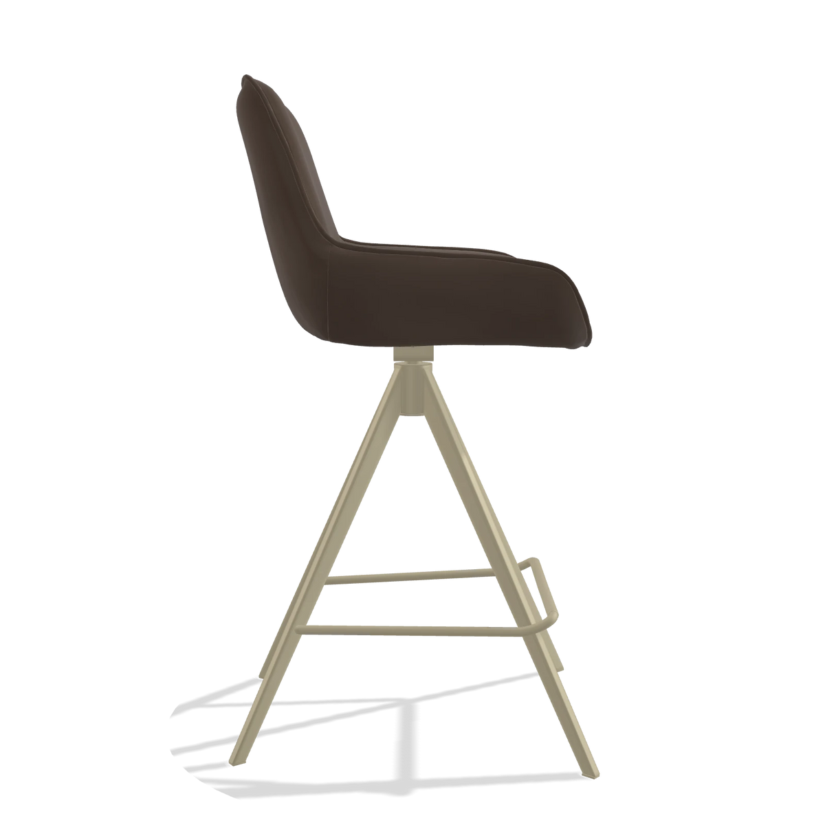 Tabouret de bar Padua 6457 en Cuir A825 (marron), pieds en champagne, vue de profil