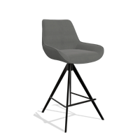Tabouret de bar Padua 6457 en Cuir B400 (gris foncé), pieds en noir, vue de trois-quarts