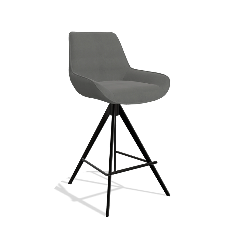 Tabouret de bar Padua 6457 en Cuir B400 (gris foncé), pieds en noir, vue de trois-quarts