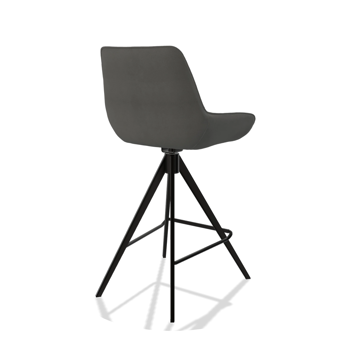 Tabouret de bar Padua 6457 en Cuir B400 (gris foncé), pieds en noir, vue de trois-quarts arrière