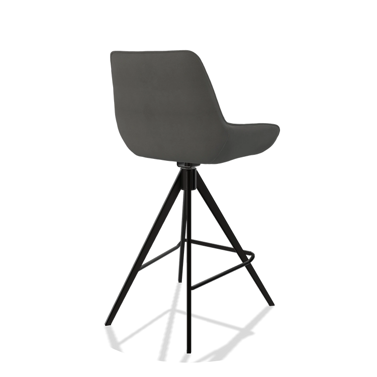 Tabouret de bar Padua 6457 en Cuir B400 (gris foncé), pieds en noir, vue de trois-quarts arrière