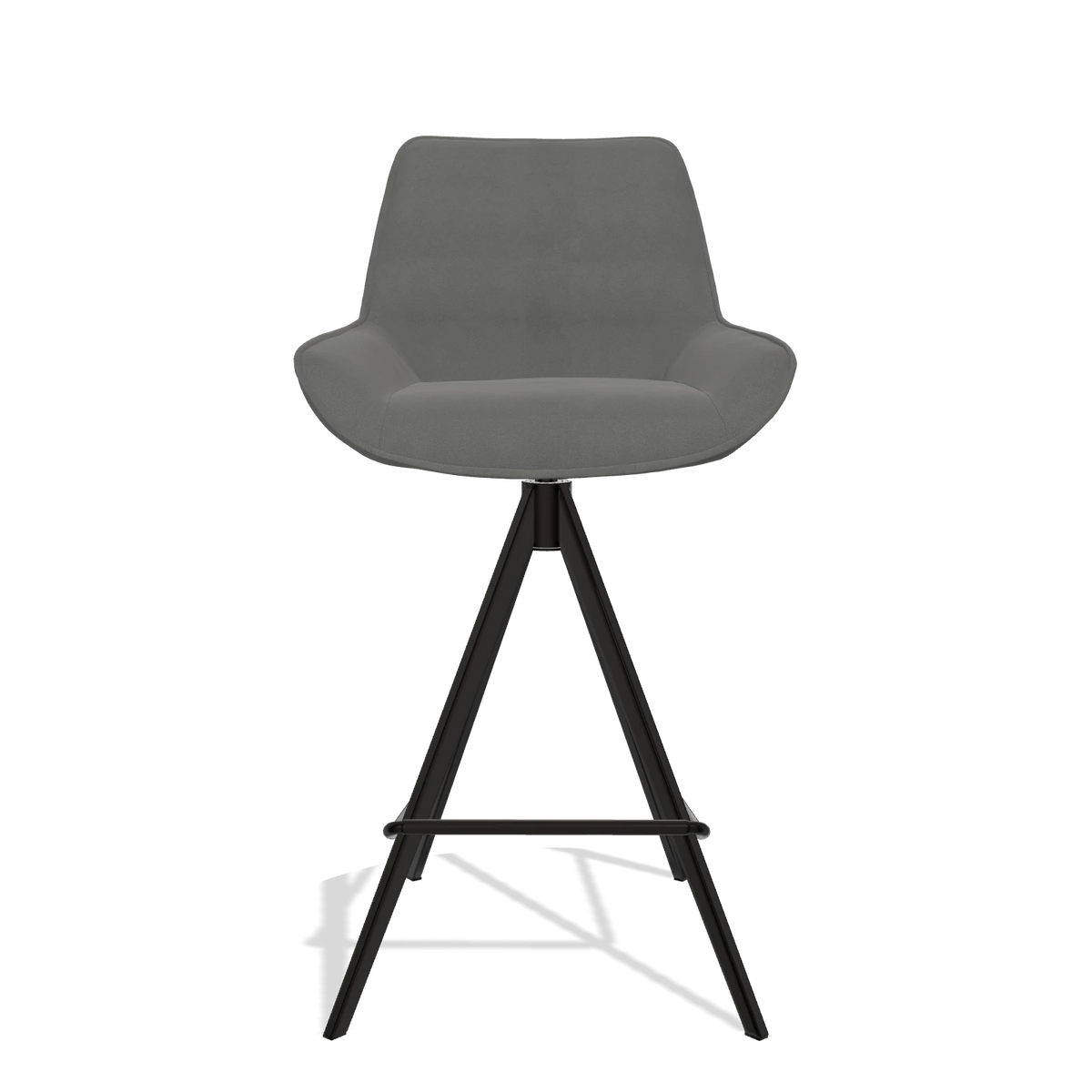 Tabouret de bar Padua 6457 en Cuir B400 (gris foncé), pieds en noir, vue de face
