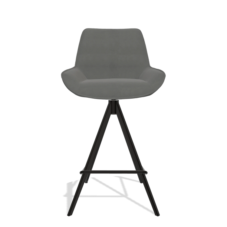 Tabouret de bar Padua 6457 en Cuir B400 (gris foncé), pieds en noir, vue de face