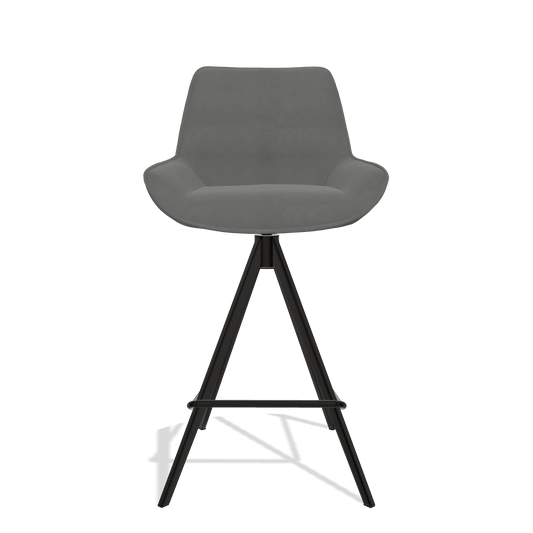 Sgabello da bar Padua 6457 in Pelle B400 (grigio scuro), gambe in nero, vista frontale