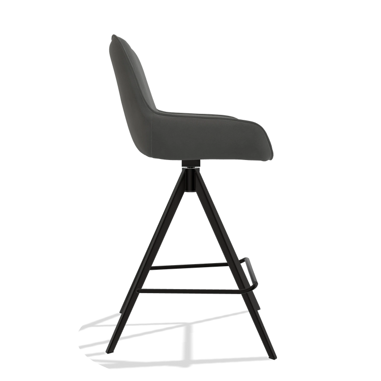 Tabouret de bar Padua 6457 en Cuir B400 (gris foncé), pieds en noir, vue de profil