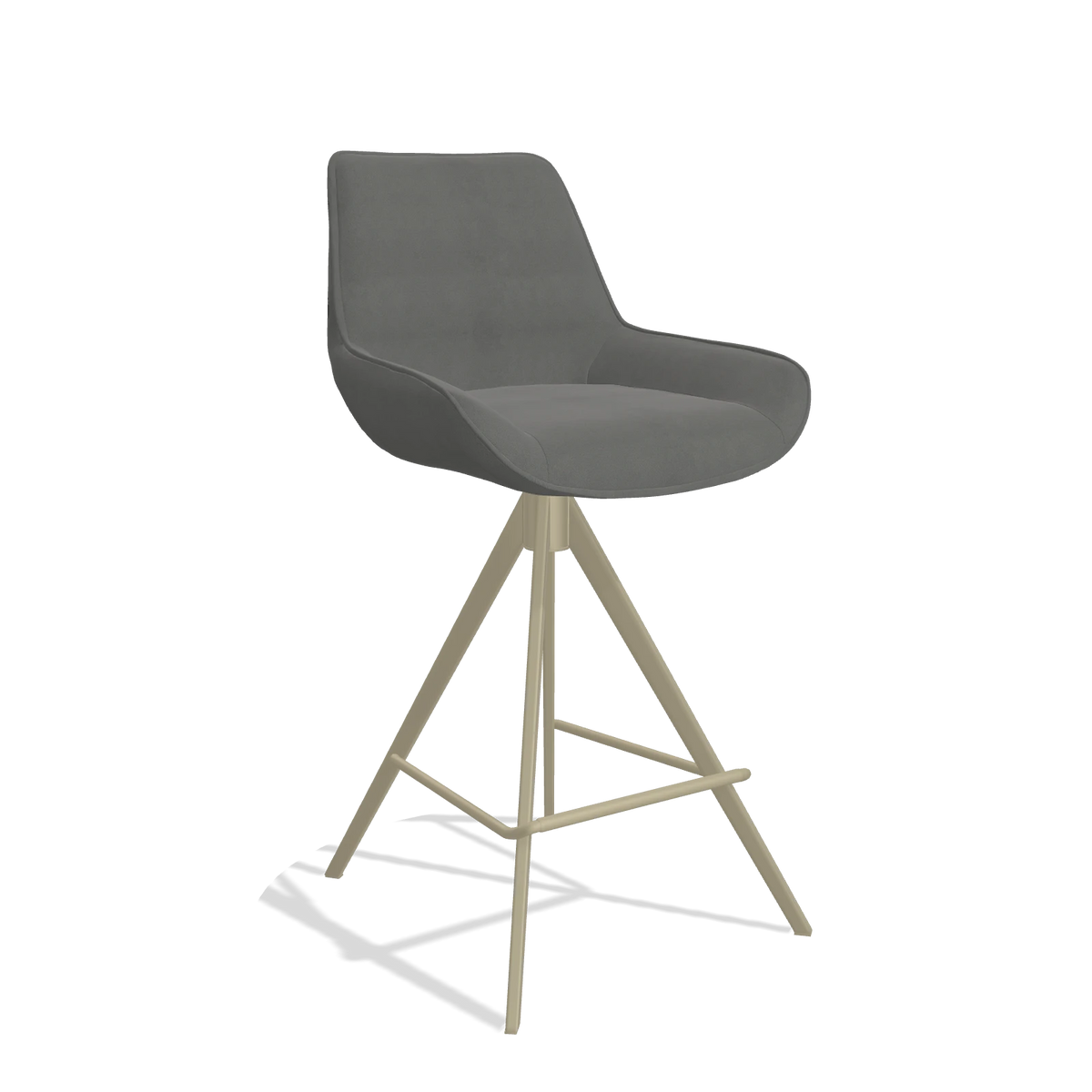 Tabouret de bar Padua 6457 en Cuir B400 (gris foncé), pieds en champagne, vue de trois-quarts